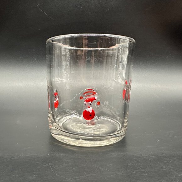 Christmas Tumbler Blown Fused Glass Santa Claus Kitschy Red White Clear - Picture 1 of 9